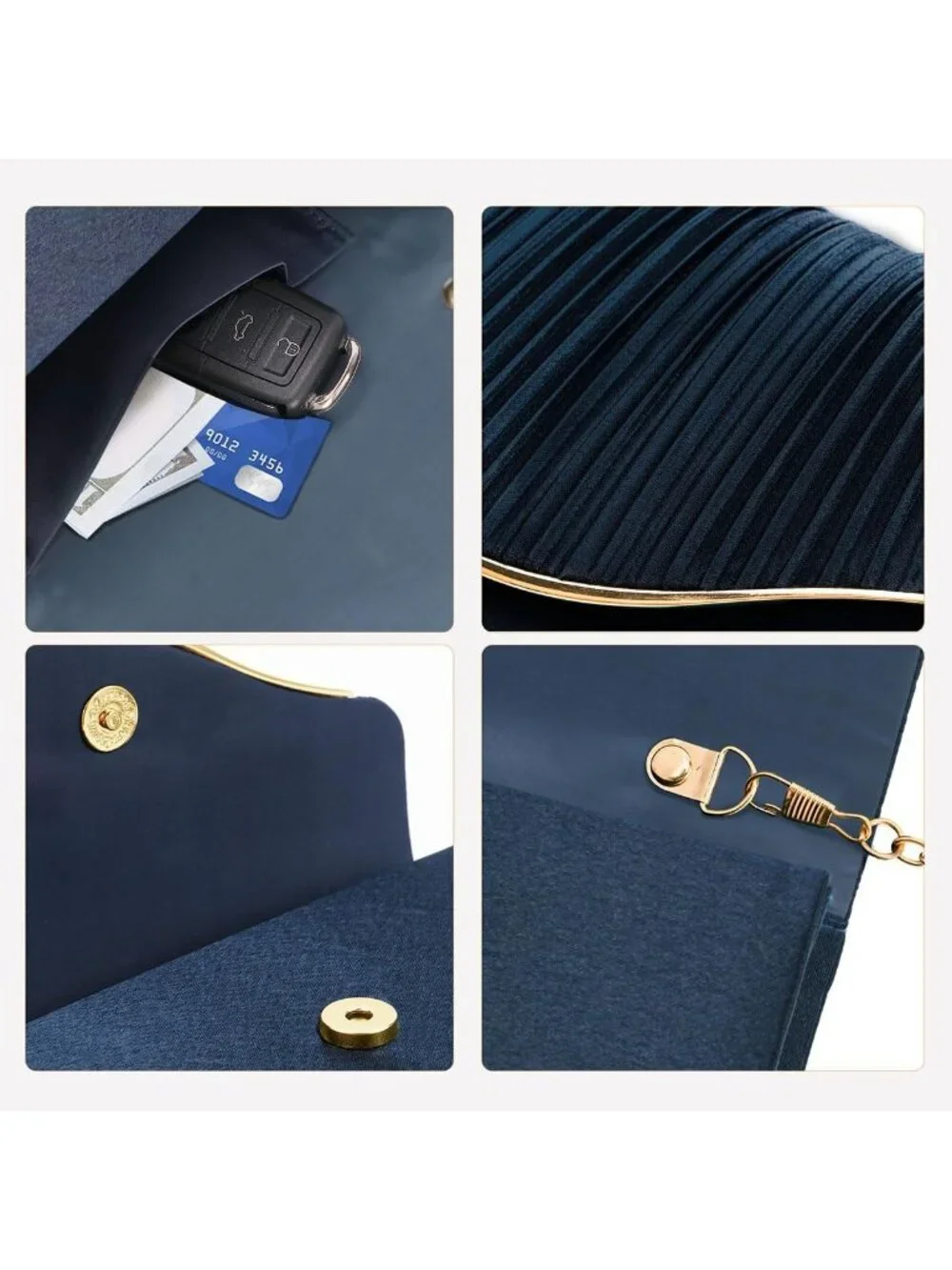 👜 Women's Navy Elegant Satin Formal Purses Evening Cocktail Prom Clutch